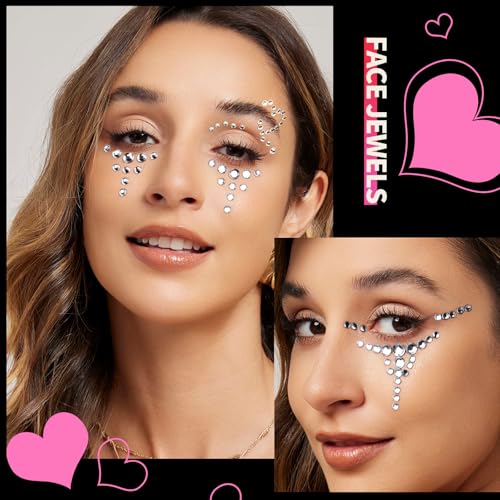 YGDZ Face Gems 5 Sheets Hair Gems, Self Adhesive Face Jewels Stickers, Heart Festival Face Gems Stick on, Rhinestone stick...