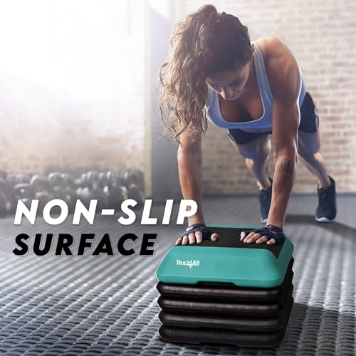 Yes4All 16"x16" Adjustable High Step Aerobic Platform with 4 Risers, Height-Adjustable 4"-6''-8''-10''-12" Step Aerobics P...