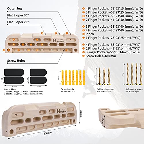 TWO STONES Wooden Hangboard Rock Climbing Pull Up Bar Designed Training for Climbing, Wooden Fingerboard Climbing Training...