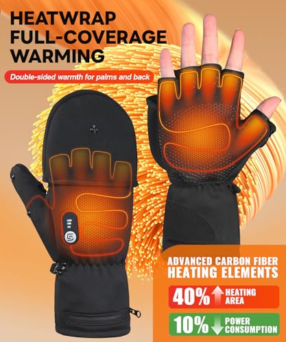 Heated Gloves for Men Women Rechargeable with 7.4V 3000mAh Battery Waterproof Fingless Heated Mittens for Winter Work Typi...