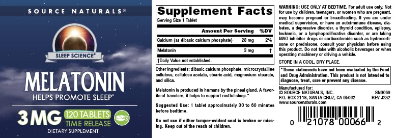 Source Naturals Time Released Melatonin* - 3 mg, 120 Tablets