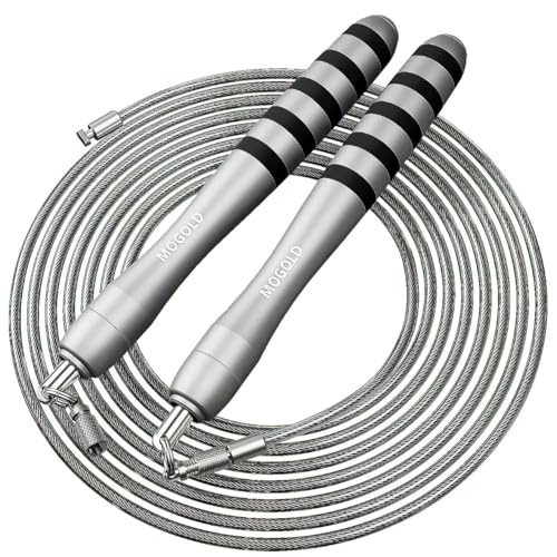 MOGOLD Speed Jump Rope with Weights - Interchangeable 2mm & 5mm Dual Cables Fast-Clip System for CrossFit, Double Unders, ...