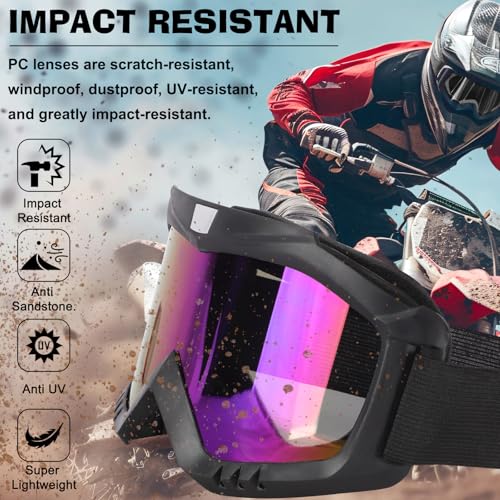 YENPK Dirt & Motocross Bike Goggles, 2-Pack Windproof Racing Goggles for ATV, Ski & Snowboard