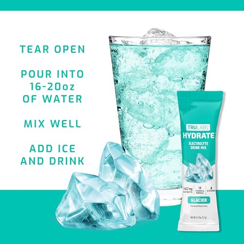 TRULABS Hydrate - Glacier. Sugar Free Electrolytes Hydration Packets. Each Serving Contains 1422 mg of Electrolytes &19 Vi...