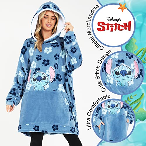 Disney Stitch Blanket Hoodie for Women Teens, Wearable Oversized Fleece Hooded Poncho with Pocket, Cozy Gifts for Women