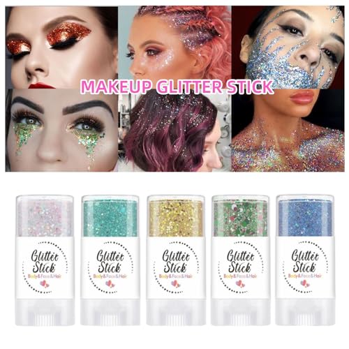 Body Glitter Stick, Perfect Holographic Sequins Christmas Face and Hair Glitter Makeup Neon Outfit Rave Festival Party Acc...