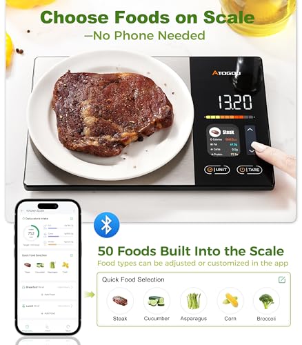 Atogou Smart Food Kitchen Scale with Nutrition Calculator, Color Display & Free App, Precise Portion Control, Calorie & Ma...