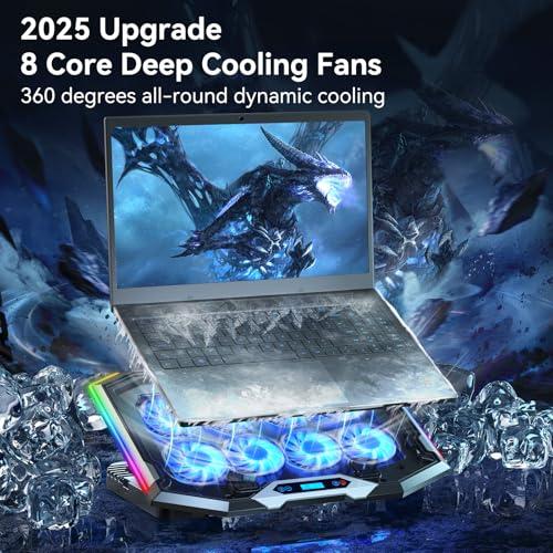 ICE COOREL Gaming Laptop Cooling Pad with 8 Cooling Fans, Laptop Fan Cooler Pad for 15-17.3 Inch, Notebook Cooler Stand wi...