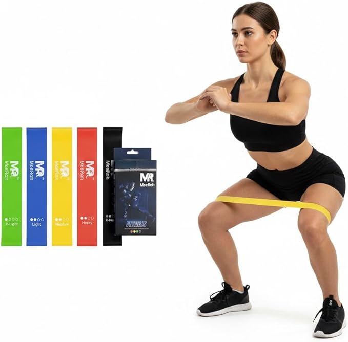 MeeRoh Mini Loop Resistance Bands Set – 5 Strength Levels (X-Light to X-Heavy) | Premium TPE, Latex-Free Exercise Bands fo...