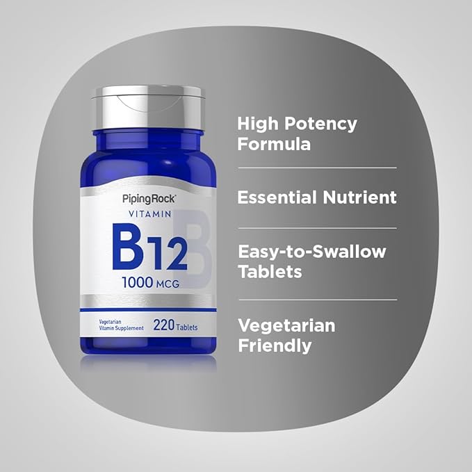 Piping Rock Vitamin B12 1000mcg | 220 Tablets | Non-GMO, Vegetarian & Gluten Free Supplement