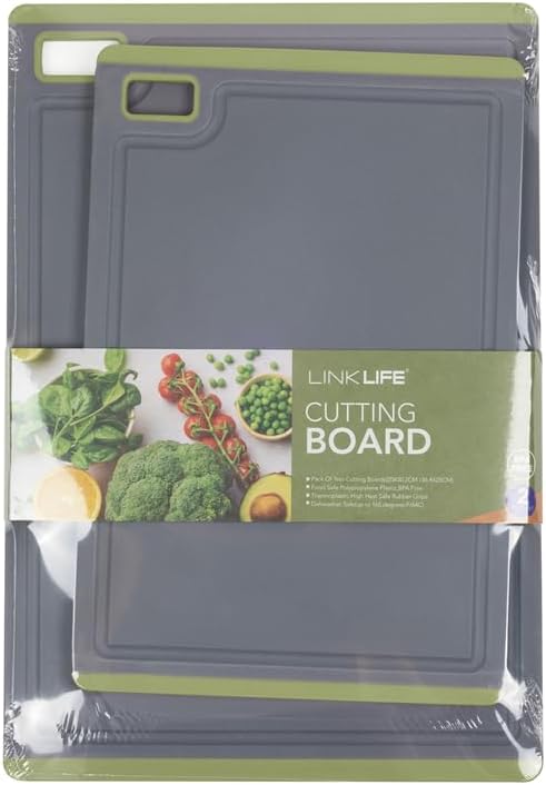 Kitchen Cutting Boards Set of 2, Clear BPA Plastic, Dishwasher Safe, Juice Slots, Anti-Knife Cutting Mats, Green