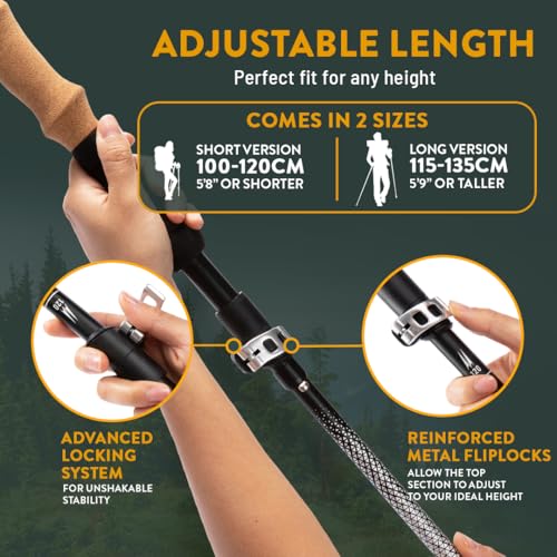 Premium Foldable Hiking Poles by USA Brand - Adjustable, Lightweight Trekking Poles Made of Aircraft Aluminum, Metal Flip ...