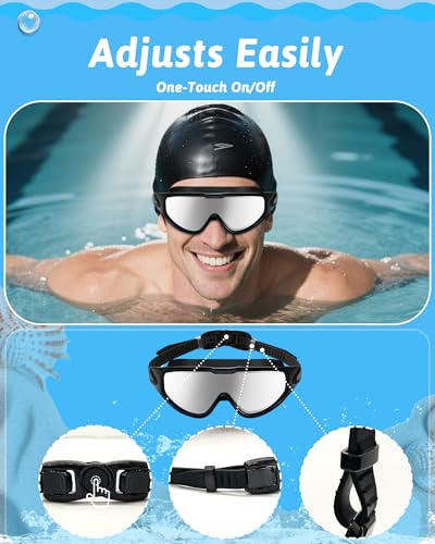 Hurdilen Swim Goggles, Anti Fog Anti UV, Wide View and No Leaking Swimming Goggles & Swim Cap for Men Women Adult Youth