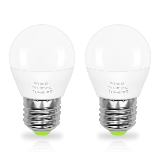 6W E26 Small Globe LED Bulb 60W Equivalent G45/A15 E26 Standard Screw Base 120V-265V Frosted Daylight White 750LM Waterproof for
