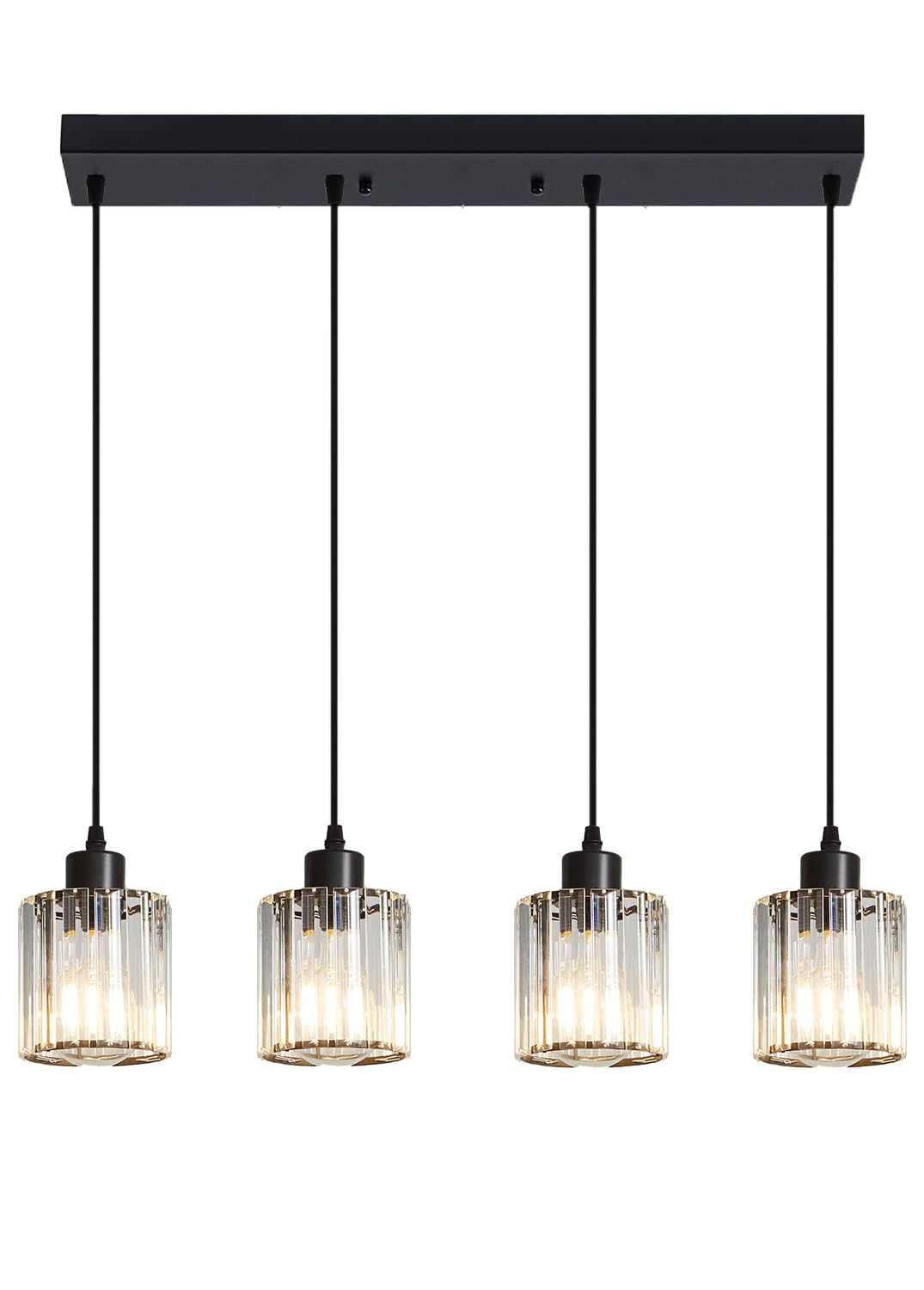 Rocunsi 4 Light Pendant Lighting For Kitchen Island  Black Hanging Light Fixture For Ceiling  Farmhouse Dining Room Lights For Bedroom  Hallway  Modern Glass Chandelier  E26 Base  Bulbs Not Included