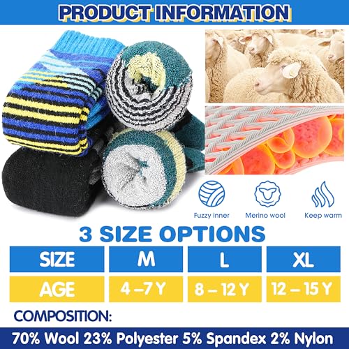 ANTSANG Kids Merino Wool Ski Socks 3 Pairs Boys Girls Thermal Warm Thick Winter Cushioning Socks for Snowboarding Skiing