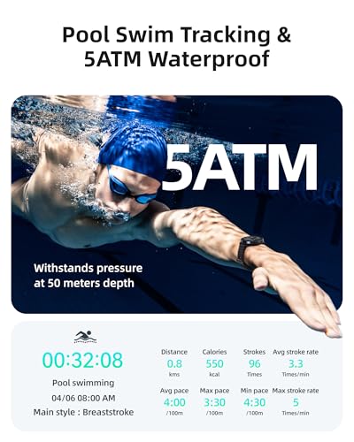 Parsonver Swimming Smart Watch, 5ATM Waterproof for Pool & Open Water, Built-in GPS & Compass, AMOLED Screen Fitness Track...