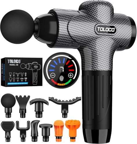 TOLOCO Massage Gun, Upgrade Deep Tissue Back Massager with 10 Replacement Heads, Percussion Massage Guns for Athletes for ...