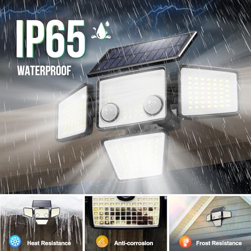 LYWALT Solar Outdoor Lights - 3000LM 188 LED Motion Sensor Outdoor Lights, 4 Heads Security Light,IP65 Waterproof, Easy In...