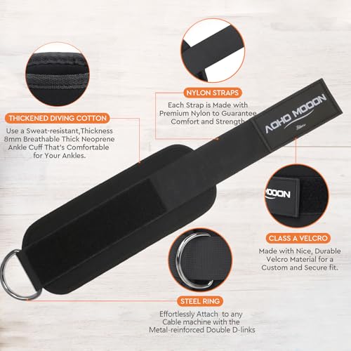 AOHO MOOON Comfortable Adjustable Ankle Straps for Cable Machines Women, Gym Workout Leg Strap, Glute Cuff, Ankle Cuffs fo...