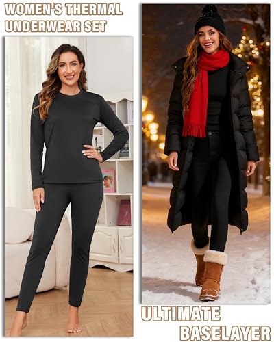 NebuKinex 2 Sets Thermal Underwear for Women Long Johns Ultra Warm Fleece Lined Athletic Base Layer Tops & Bottom Pajama