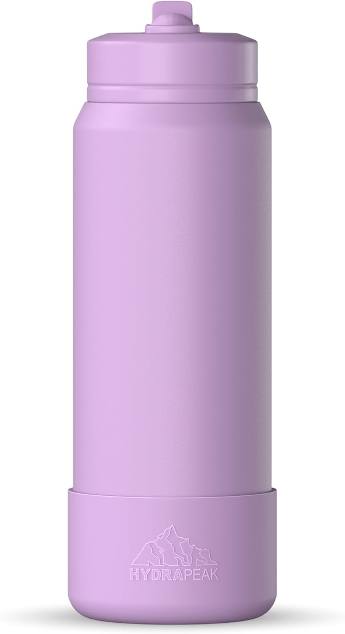 Hydrapeak 26oz Sport Insulated Water Bottle with Straw or Chug Lid, Leak & Spill Proof, Keeps Drinks Cold for 24 Hours, Hot for 12 Hours, Premium Stainless Steel Water Bottles (26oz, Mauve)