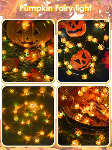 Fall Decorations 3D Pumpkin Fairy Lights Battery Operated With Remote  10Ft 30 Led Waterproof String Lights Outdoor Indoor With 8 Modes & Timer For Garland Harvest Party Thanksgiving Halloween Decor