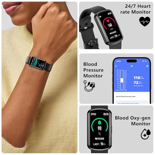 JYUAJOI Health Fitness Tracker, Smart Watch with 24/7 Heart Rate and Blood Pressure Monitor, Activity Tracker with Blood O...
