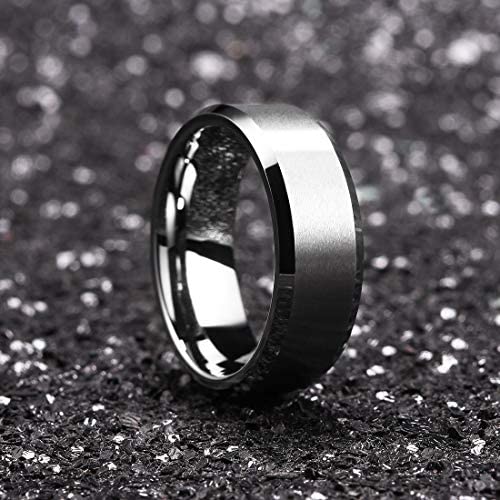 King Will Silver 7mm Men's Wedding Ring - Brushed Matte Finish, Beveled Polished Edge, Comfort Fit Size 12.5