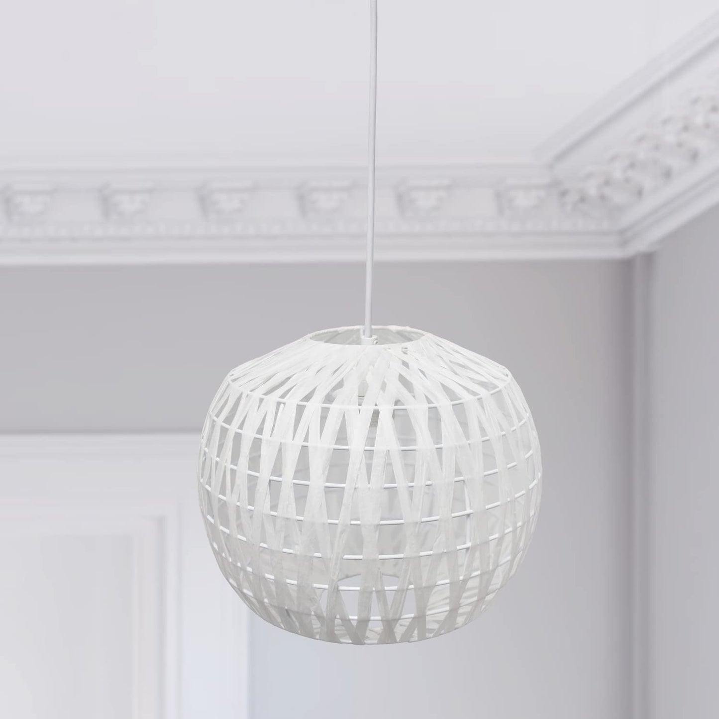 Lalia Home 1-Light Pendant, Bohemian Coastal Style, 11.37in Size, White Paper Shade, Model 1270-LHP-3008-WH