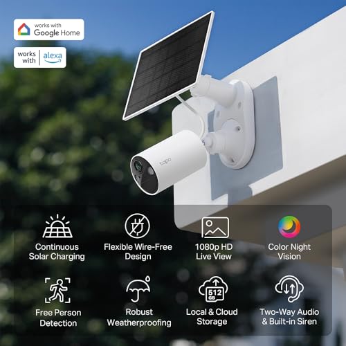 Tapo TP-Link SolarCam C402 Kit, Outdoor Battery Camera w/Solar Panel Base, Wireless, 1080P, Free Person Detection, SD/Clou...