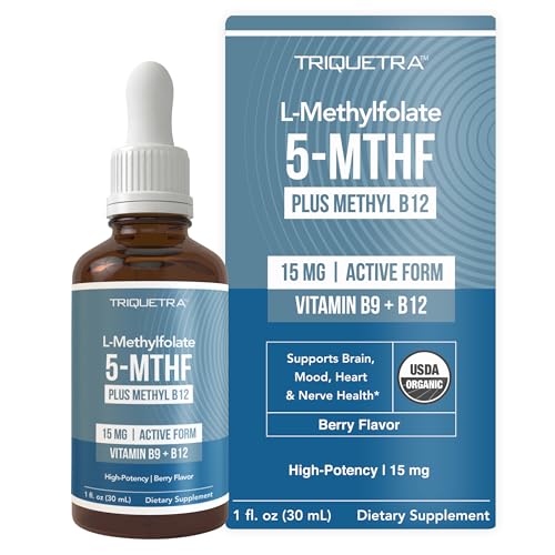 L Methyl Folate 15mg Plus Methyl B12 Cofactor – Organic Berry Flavor, High Potency Liquid Sublingual Active 5-MTHF Form - ...