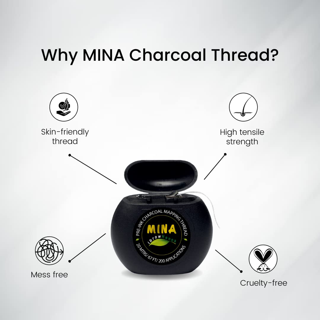 MINA ibrow Pre-Inked Microblading String for Eyebrow Mapping Bamboo Charcoal Thread Mess-Free Measuring Tool for Marking Symmetr