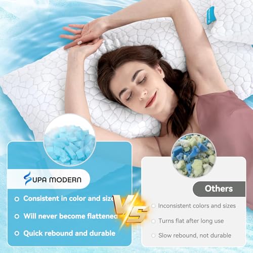 Cooling Bed Pillows for Sleeping 2 Pack Shredded Memory Foam Pillows Standard Size Set of 2, Adjustable Cool Pillow for Si...