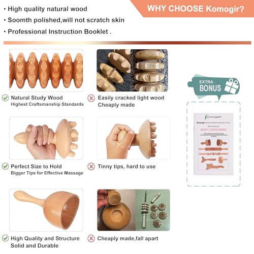 Komogir Wood Therapy Massage Tools 5-in-1 Lymphatic Drainage Massager Maderoterapia Kit Wooden Massager Body Sculpting Too...