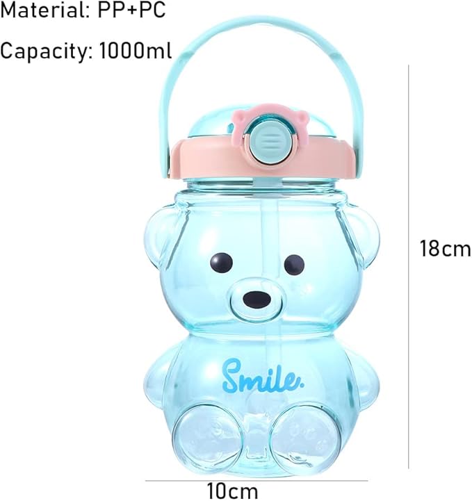 Vctitil Large Capacity Straw Water Cup Cute Bear Belly Cup Outdoor Sports Bottle 1000ml Plastic Water Cup(brown)