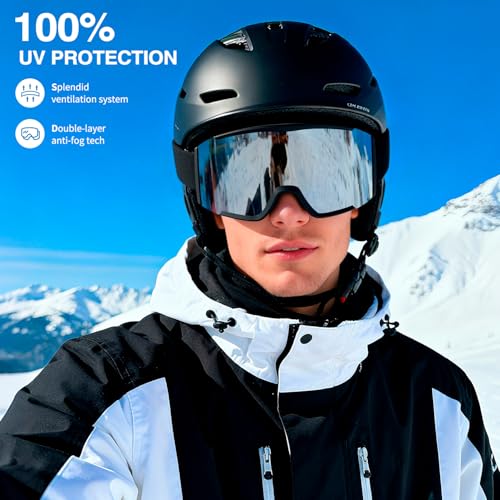 VEWOE Ski Goggles for Men Women,Anti Fog UV Protection Snowboard Goggles for Adult & Youth,OTG Snow Skiing Goggles