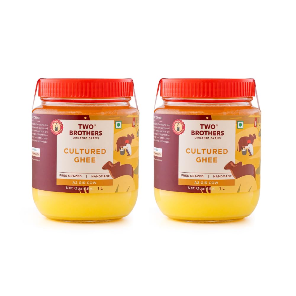 Two Brothers Organic Farms - A2 Ghee (1L X 2) | Cultured Cow Desi Ghee | Curd-Churned Bilona Ghee | Pure, Natural, And Healthy |