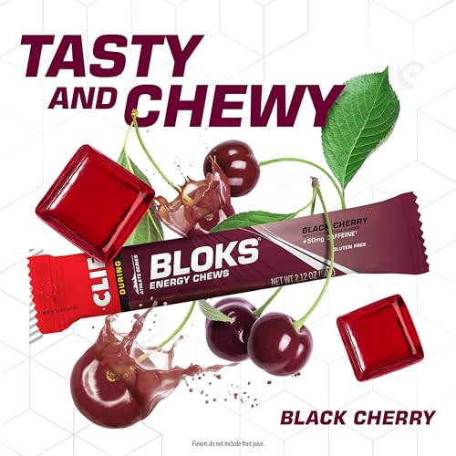 CLIF BLOKS - Black Cherry Flavor with Caffeine - Energy Chews - Non-GMO - Plant Based - Fast Fuel for Cycling and Running...