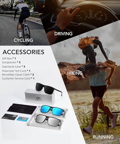 QALLY Polarized Sunglasses for Men Rectangular Frame Men's Polarized Sunglasses Sports Sunglasses with UV400 Protection