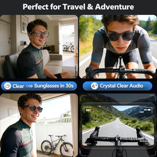 AI Smart Glasses with Camera and Audio, 8MP HD Camera Glasses for Men Women with Voice Assistant, 1080P Recording Sunglass...
