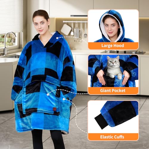 Junbig Wearable Heated Blanket Hoodie, USB Heated 3 Heating Levels and Overheat Protection Flannel and Sherpa Soft Heated ...