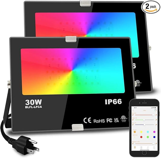 Led Flood Light 30W, 300W Equivalent 3000 LM Outdoor Color Changing Led Stage Landscape Lights, Bluetooth RGBW Smart Flood...