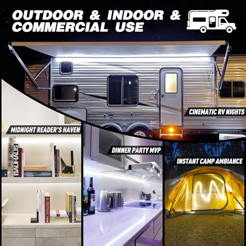 Yiswhis Rv Awning Light 12V 20Ft Camper Awning Lighting Waterproof Led Strip Exterior Underglow Lighting For Rv Motorhome Travel Trailer Food Truck Outdoor Party (White  20Ft)