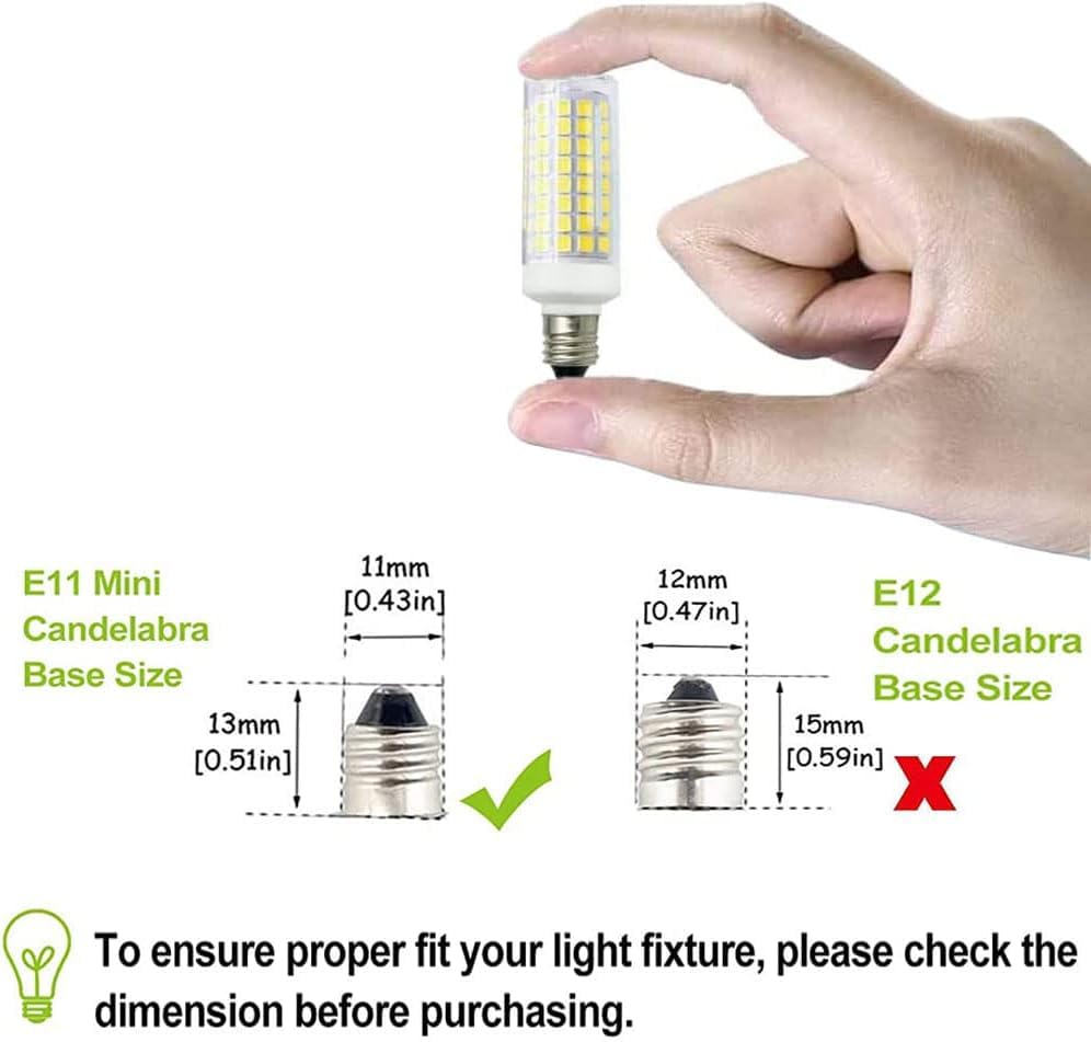 Haoguais 2-Pack E11 Led Light Bulbs  E11 Mini Candelabra Base  Daylight White 6000K 75W Halogen Equivalent  120V 7W Jd T3 T4 Corn Bulb Indoor Lighting