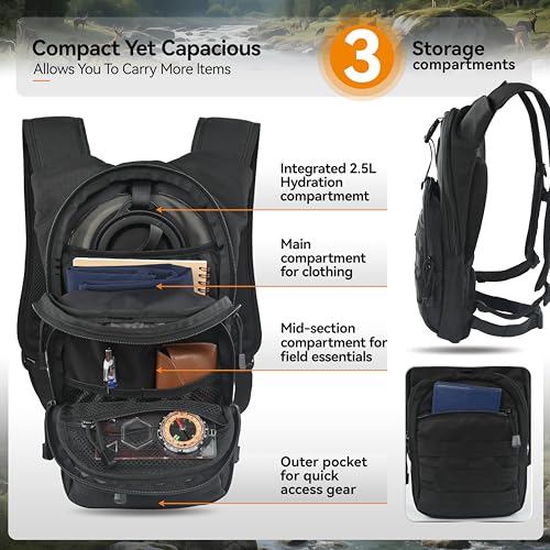 MARCHWAY Tactical Molle Hydration Pack with 2.5L TPU Water Bladder, Low-Profile Organized Military Backpack for Hiking, Cy...