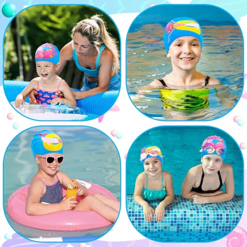 Tivcck 2 Pcs Kids Swim Cap,Silicone Swimming Cap,Silicone Swim Caps for Kids Boys Girls, Waterproof Bathing Caps,Mermaid S...