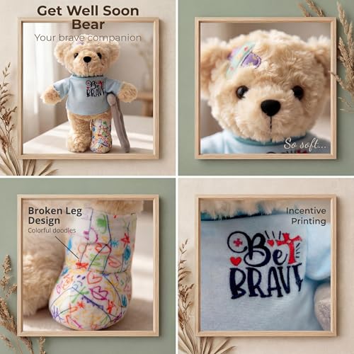 SHSEEN 10" Broken Leg Teddy Bear with Reversible Crutches & Cast, Get Well Soon Gifts for Kids & Knee Surgery Recovery, So...
