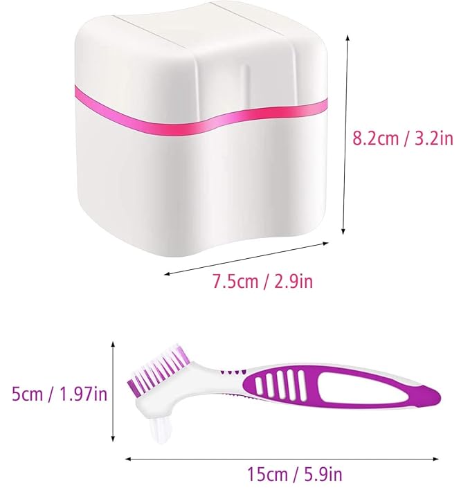 BTwood Denture Bath Kit – Includes 2 Denture Bath Cups, 2 Denture Cleaner Brushes, and 2 Strainer Baskets – Ideal for Dentures, Retainers, and Mouthguards
