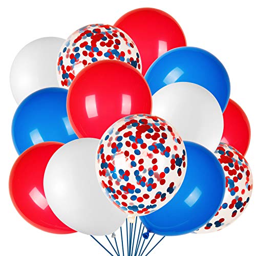 JOYYPOP 80Pcs Red White and Blue Latex Balloons with Confetti Balloons for 4th of July Decorations Independence Day Patrio...